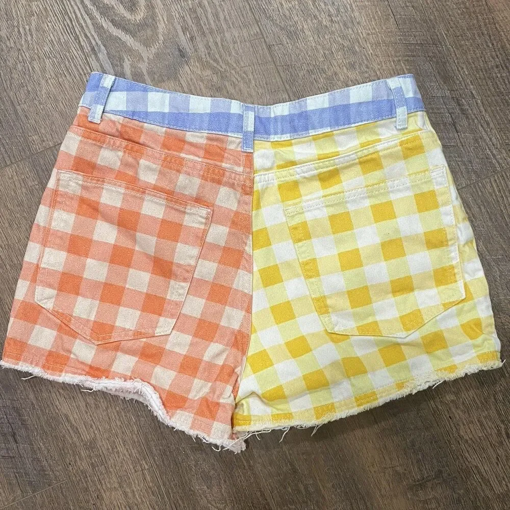 Anthropologie FARM RIO Gingham Cutoff Raw Denim Shorts Womens Small Multicolor - Picture 3 of 9